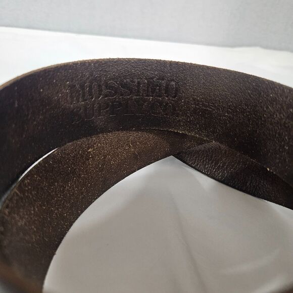 VTG Mossimo XL Brown Leather 2" Belt with Iris Floral Brass Tone Post Buckle - Picture 3 of 6